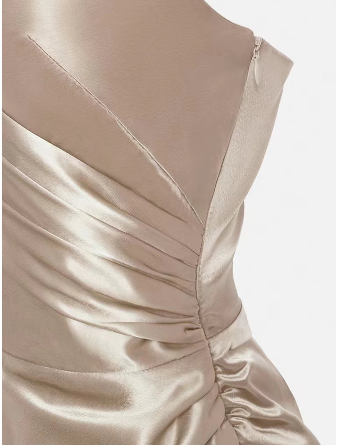 Women's Midi Dress Party Dress Satin Dress Solid Color Champagne Sleeveless Pure Color Split Ruched V Neck Stylish Elegant Sexy Dress