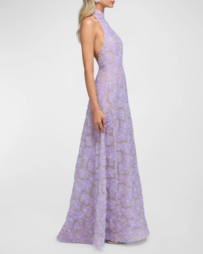 Marcella Beaded Backless Halter Gown Beautiful and charming simple and unique design