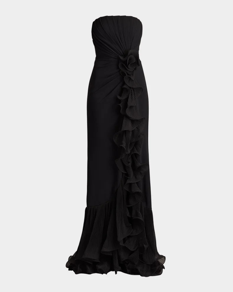 Simple beautiful generous and full of charm Pleated Strapless Ruffle Gown