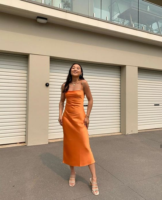 Orange Mermaid Simple Spaghetti Straps New Long Evening Prom Dresses Formal Bridesmaid Dresses
