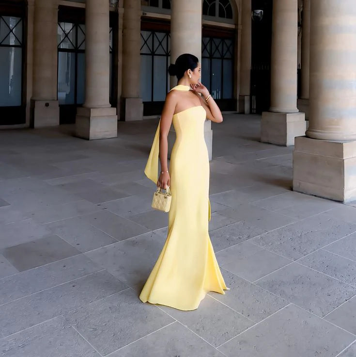 Strapless Floor Length Mermaid Evening Dress Yellow Formal Evening Dress