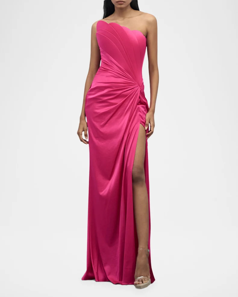 French Fuschia Strapless Sculpted Slit Gown Charming and unique design Beautiful generous simple