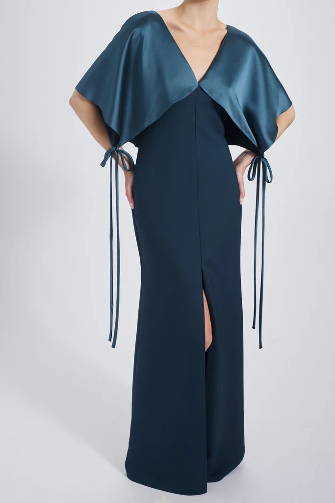 Cape Fluid Satin Gown Hammered Satin Gathered Dress Simple atmospheric beautiful and unique desig