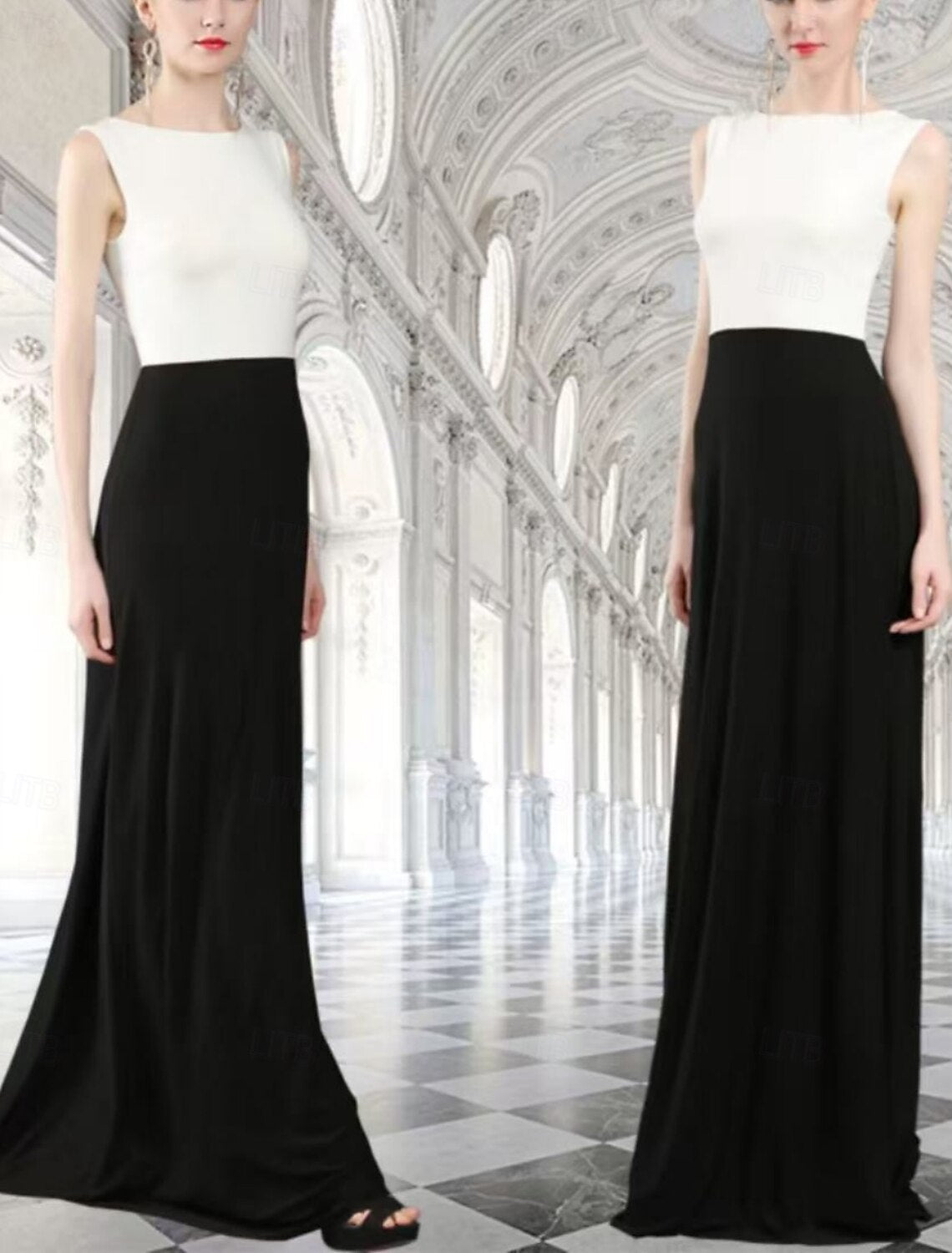 Mermaid / Trumpet Wedding Guest Dresses Elegant Dress Evening Party Black Tie Gala Floor Length Sleeveless Crew Neck Wednesday Addams Family Cotton Blend with Overskirt