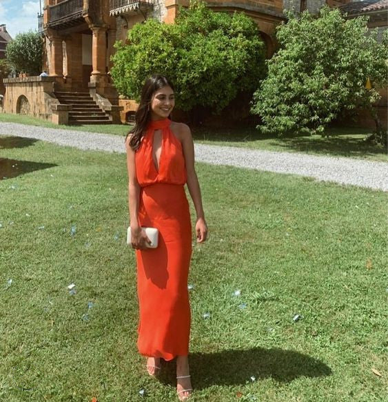 Simple orange evening dresses, long prom dress