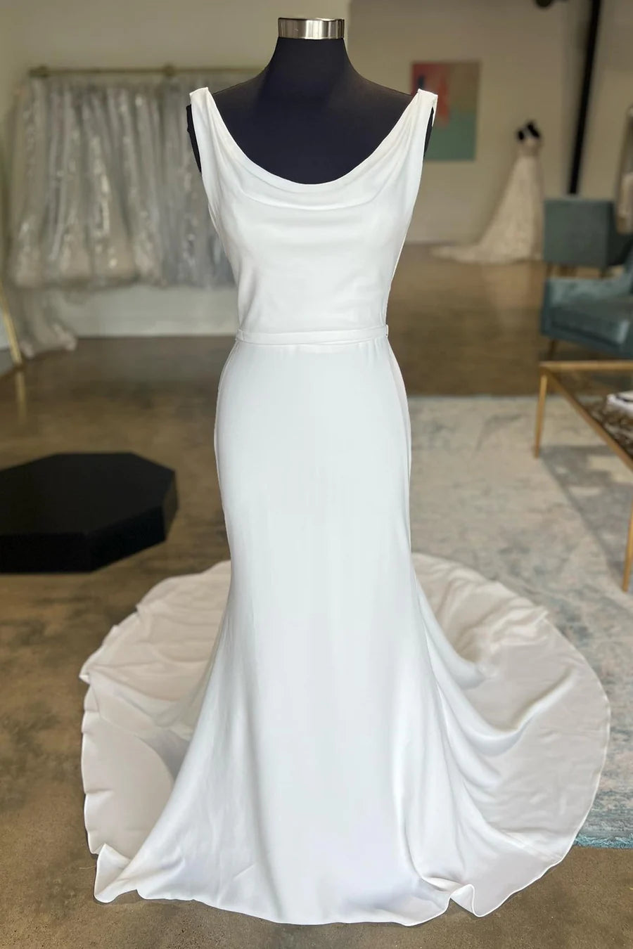 Cowl Neck Open Back Mermaid Long Wedding Dress
