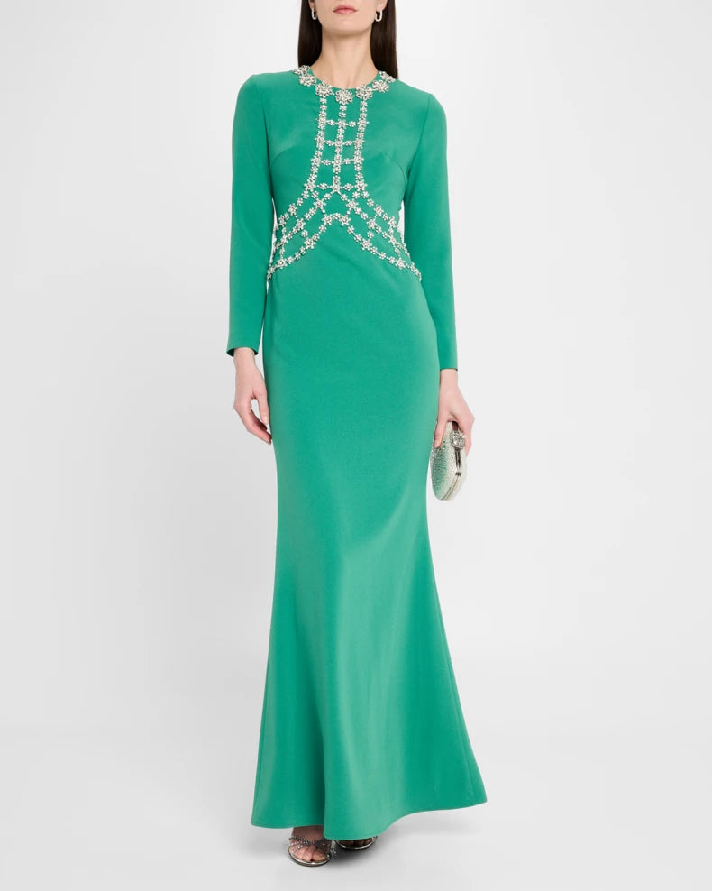 Jordyn Crystal Long-Sleeve Trumpet Gown Charming and unique design Beautiful generous simple