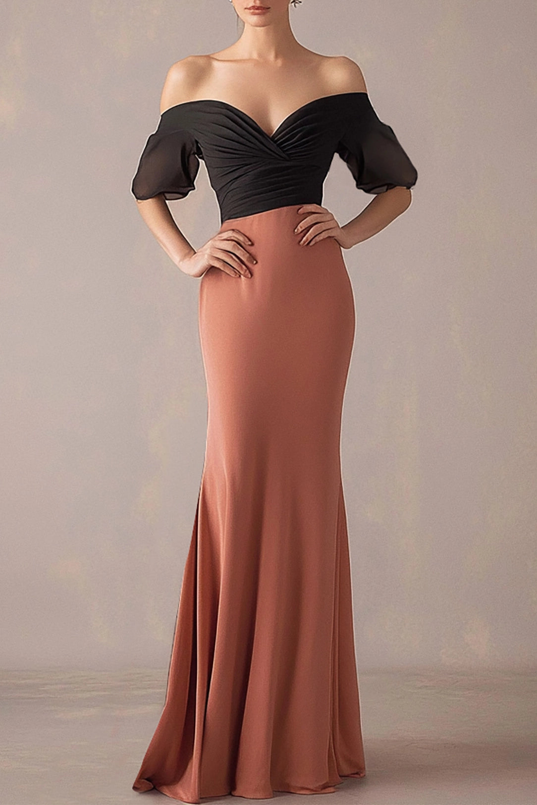 Formal Evening Dress Off-Shoulder Light Orange Mermaid Floor Length Dress Simple beautiful generous and full of charm