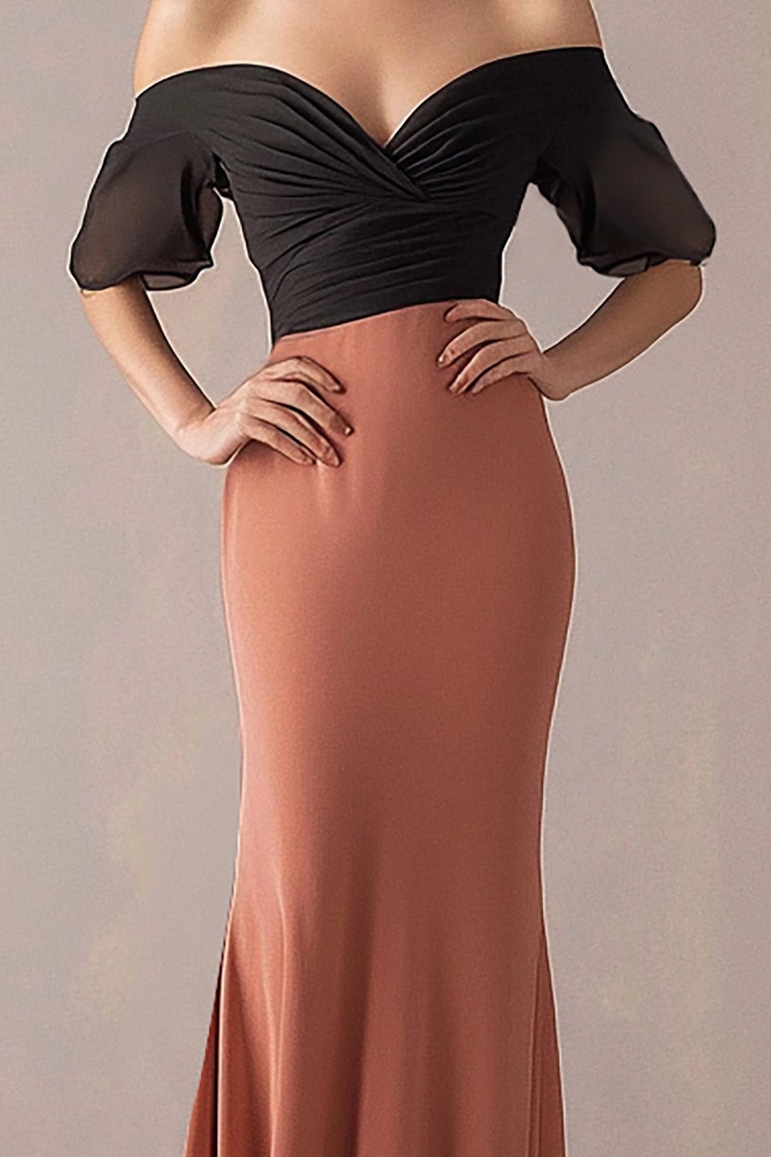 Formal Evening Dress Off-Shoulder Light Orange Mermaid Floor Length Dress Simple beautiful generous and full of charm
