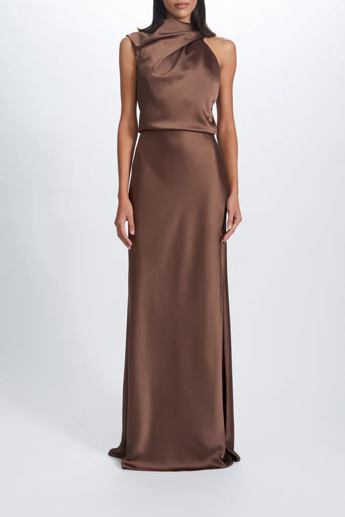 Fluid Satin Draped Neck Dress Simple atmospheric beautiful and unique design
