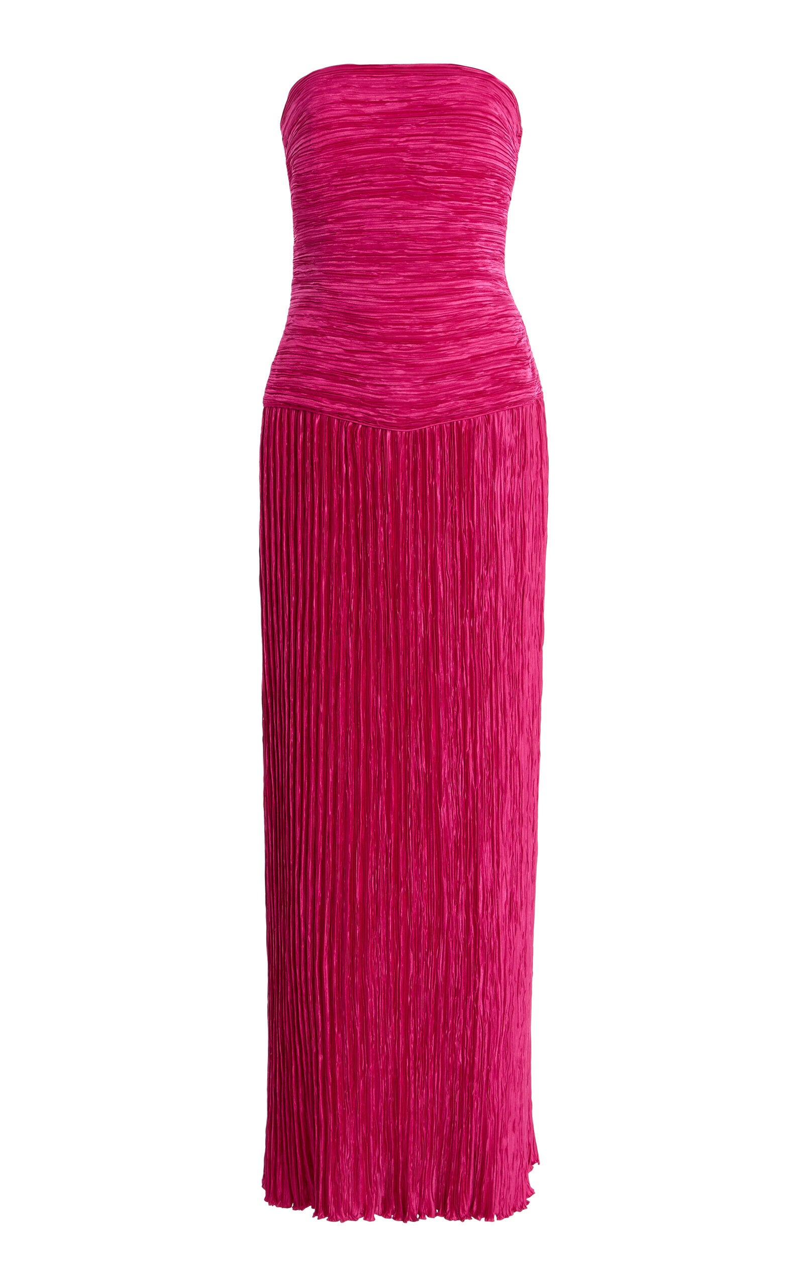 Mary Mcfadden 80s Strapless Plisse Silk-Blend Gown