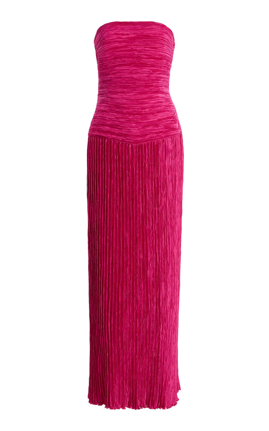 Mary Mcfadden 80s Strapless Plisse Silk-Blend Gown