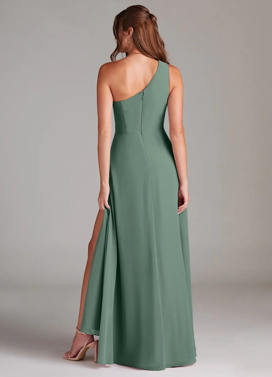Sage Green One-Shoulder Ruched Maxi Dress with Side Slit A-Line One Shoulder Chiffon Dress Bridesmaid Dresses