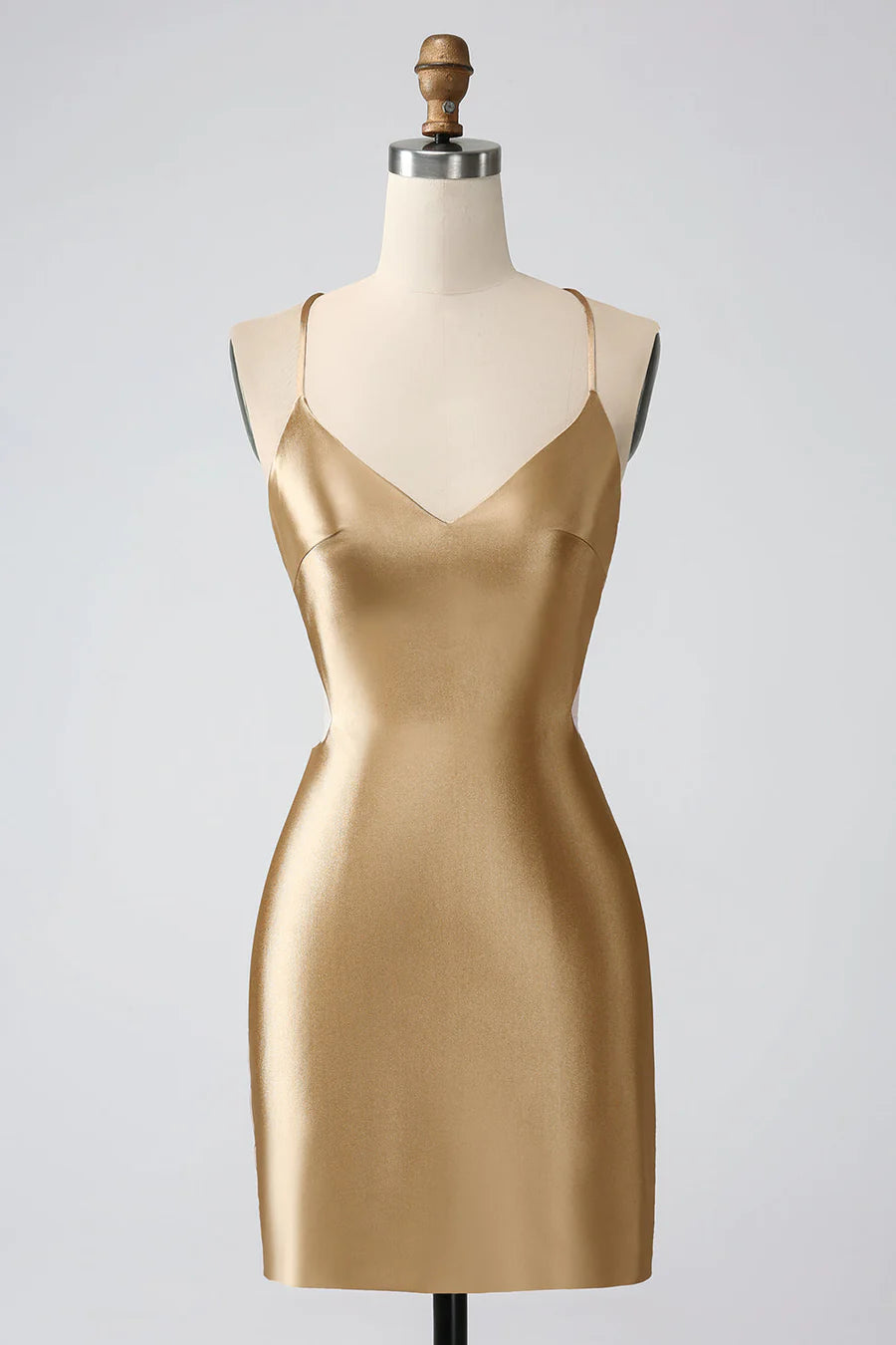 Simple gentle and grand Gold V-Neck Twist-Back Short Homecoming Dress