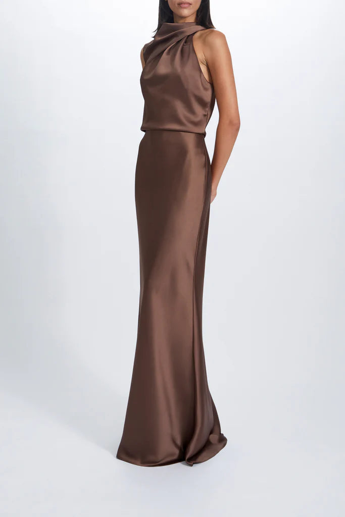 Fluid Satin Draped Neck Dress Simple atmospheric beautiful and unique design