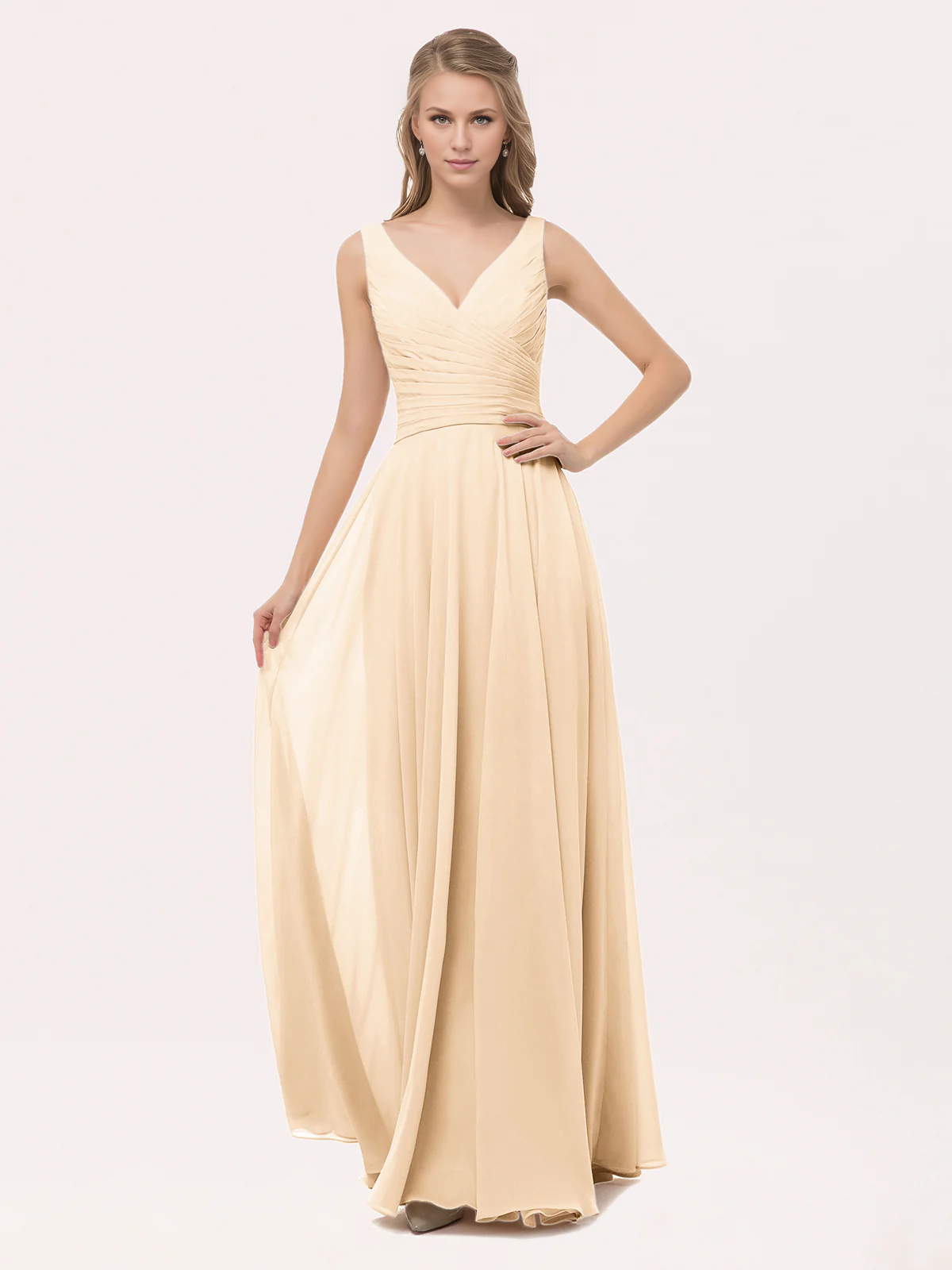 V Neck Long Chiffon Dress with Bow Peach Simple gentle atmospheric and unique design
