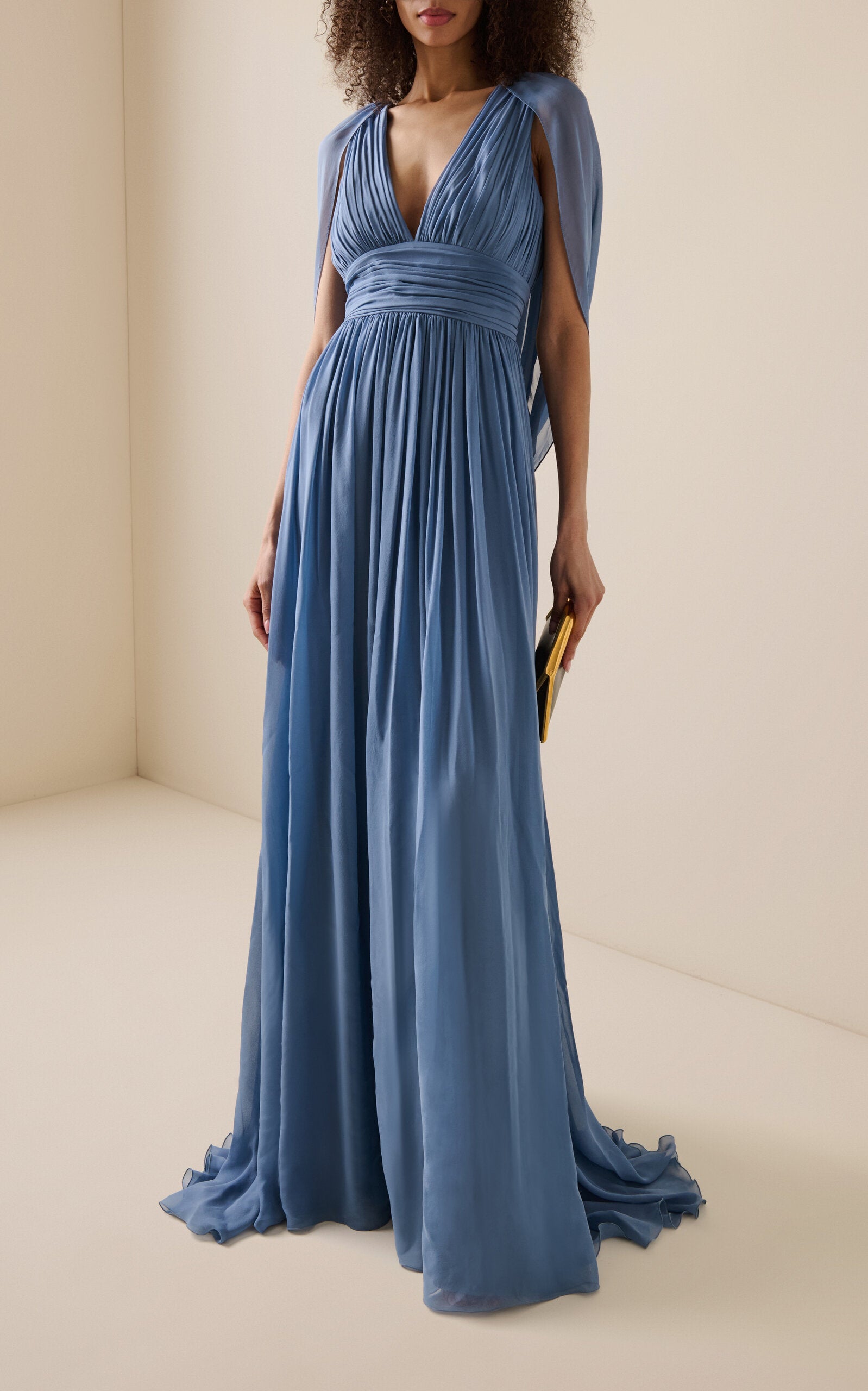 Ladies' Spring And Summer Vacation Cape-Detailed Silk Georgette Gown