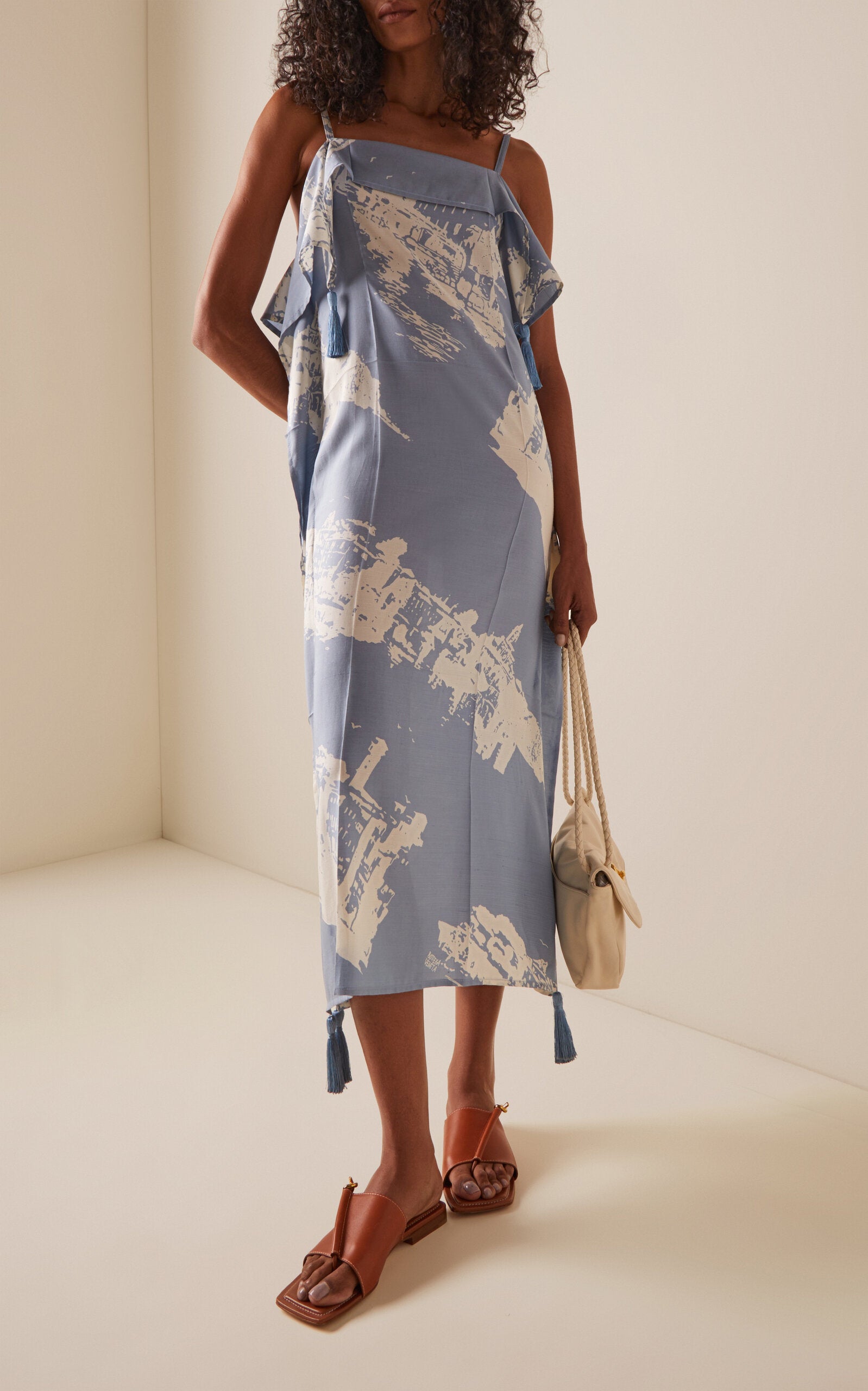 Draped Silk-Cotton Midi Dress Full of charm simple and atmospheric