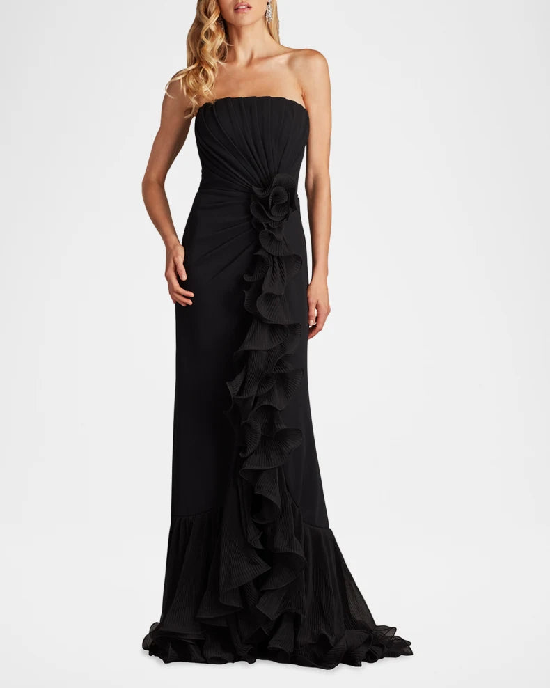 Simple beautiful generous and full of charm Pleated Strapless Ruffle Gown