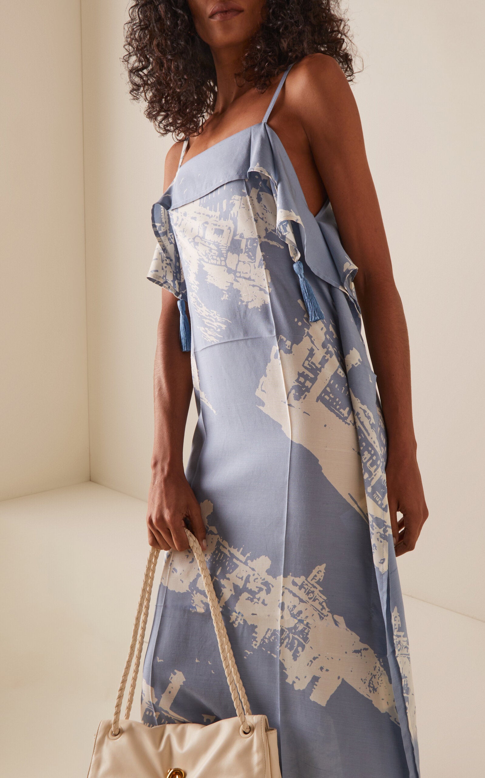 Draped Silk-Cotton Midi Dress Full of charm simple and atmospheric