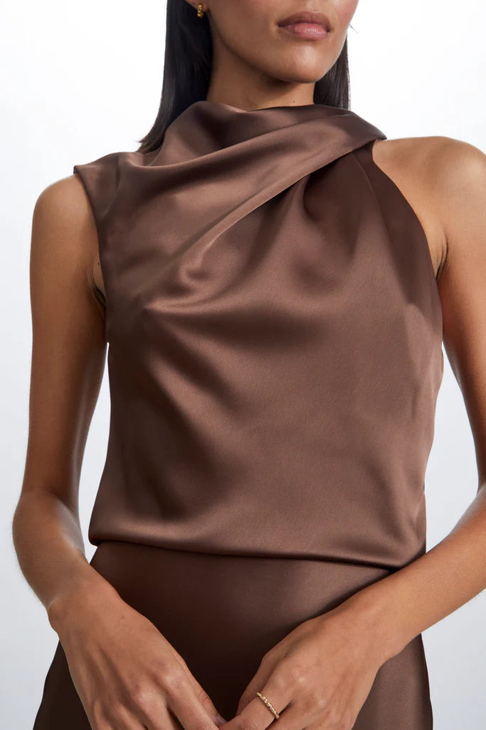 Fluid Satin Draped Neck Dress Simple atmospheric beautiful and unique design