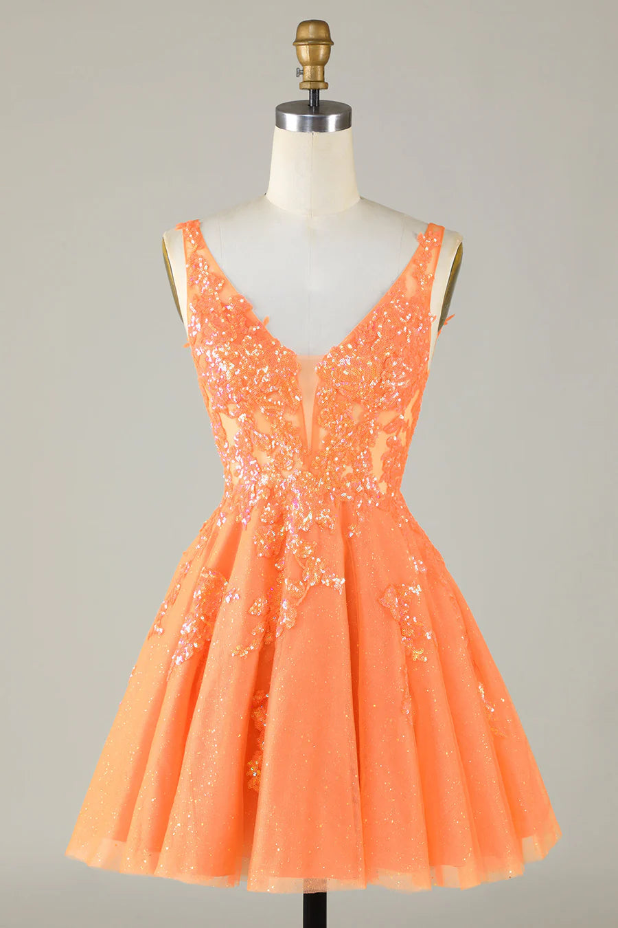 Glitter Applique V-Neck A-Line Homecoming Dress