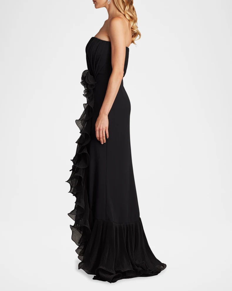 Simple beautiful generous and full of charm Pleated Strapless Ruffle Gown