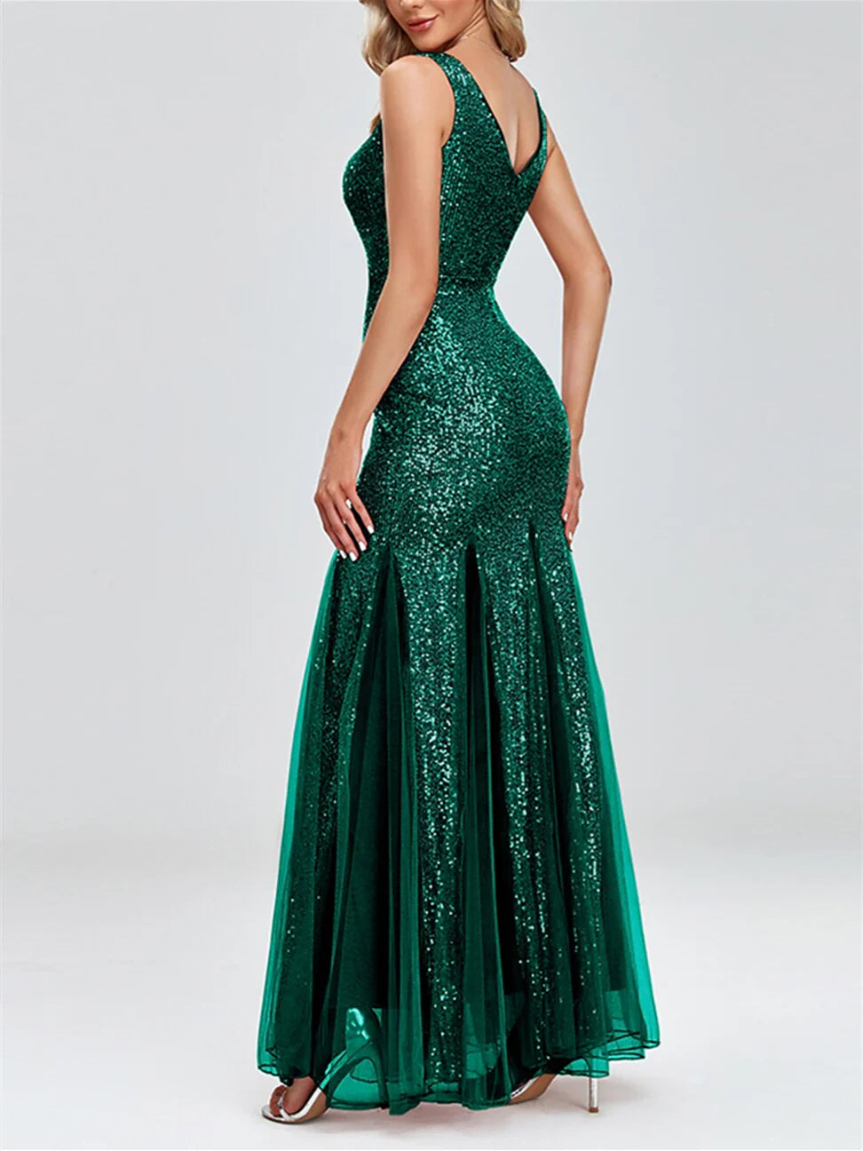 Mermaid Sleeveless V-Neck Sparkle Dress Evening Dresses With Sequin Simple gentle beautiful and unique design