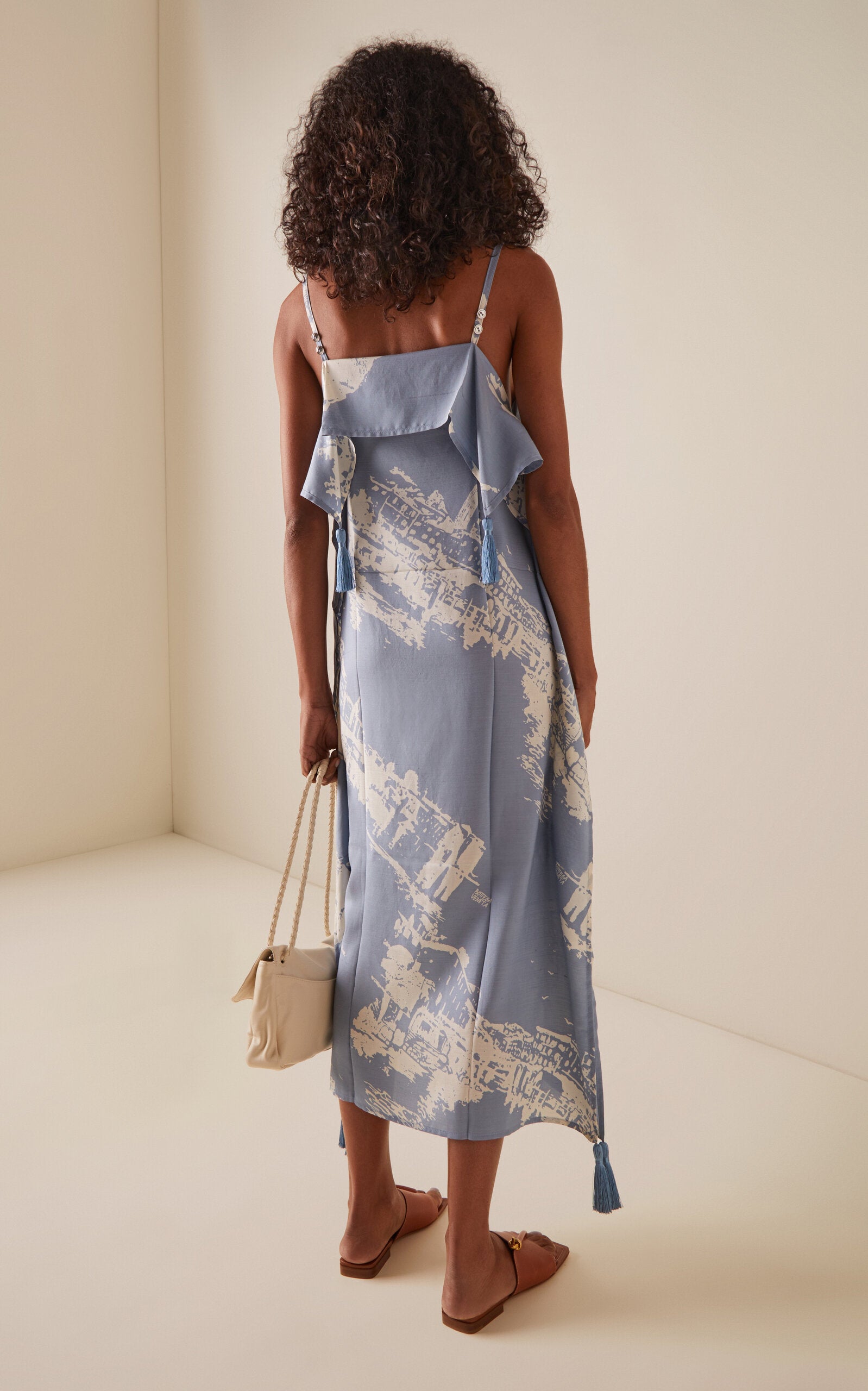 Draped Silk-Cotton Midi Dress Full of charm simple and atmospheric
