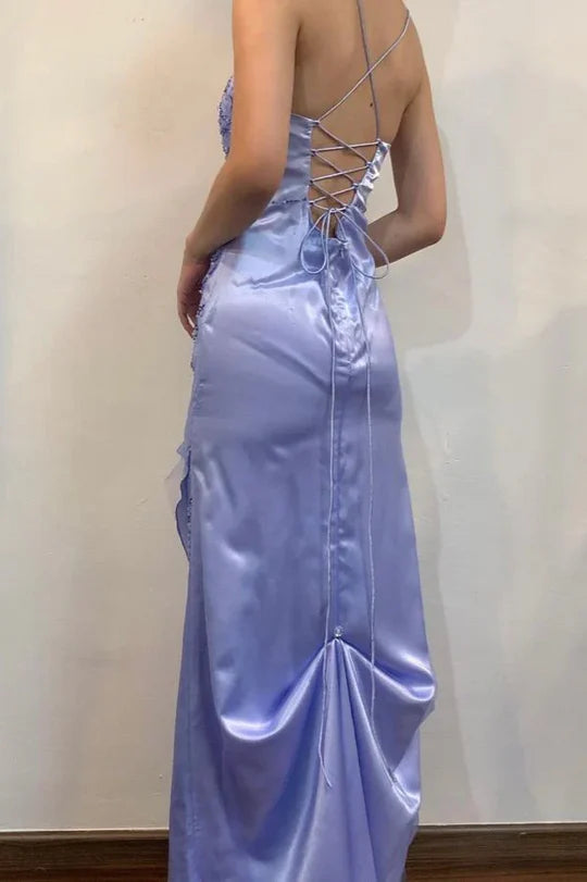 Elegant Spaghetti Straps Appliques Sheath Sleeveless Prom Dress