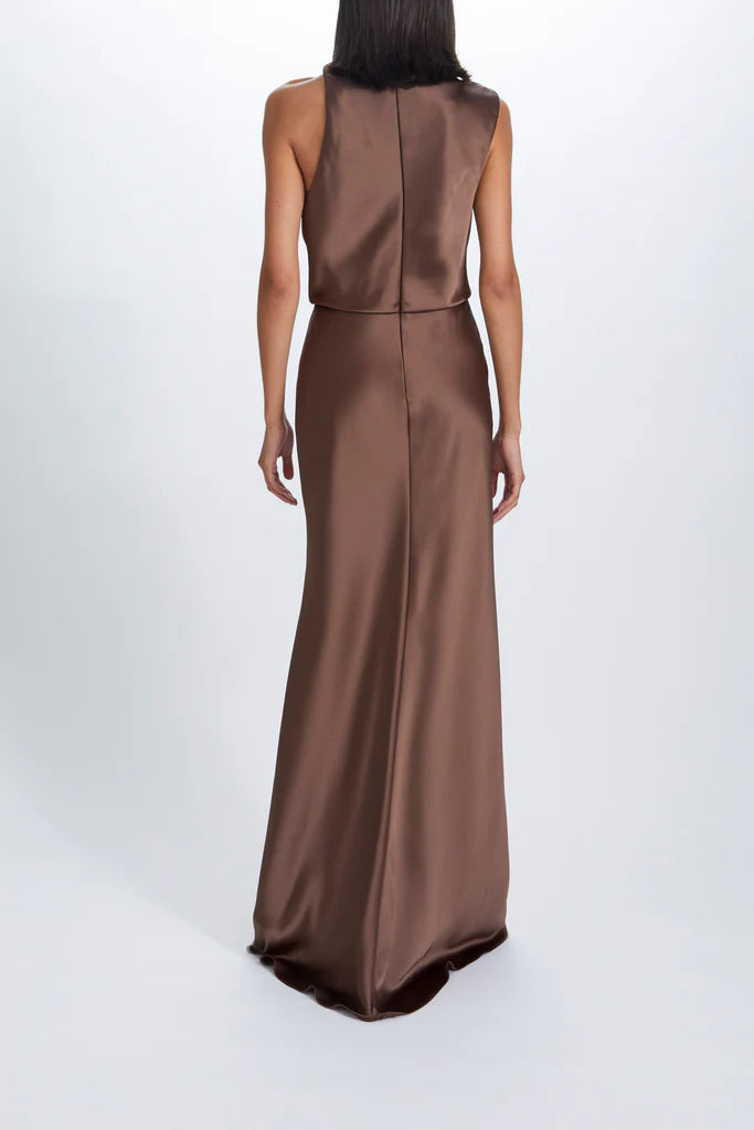 Fluid Satin Draped Neck Dress Simple atmospheric beautiful and unique design