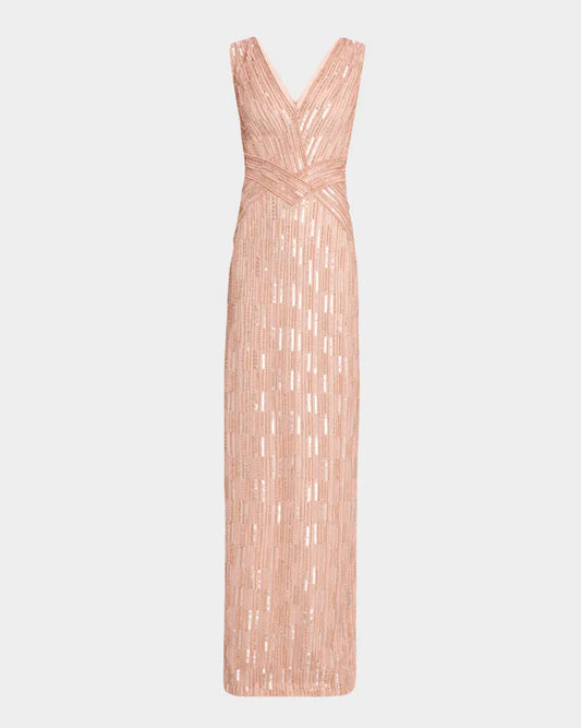 Column Bead Sequined Tulle Gown Charming and unique design Beautiful generous simple