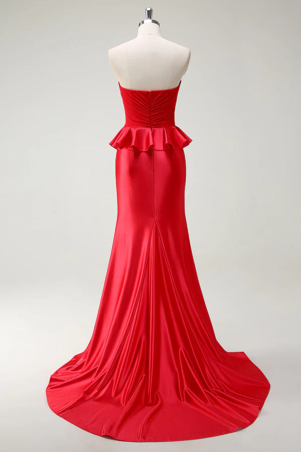 Red Sweetheart Mermaid Long Prom Dress with Slit simple gentle atmospheric and unique desi Bring summer colors to enhance whiteness