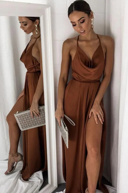 Brown long prom dress fashion evening dress