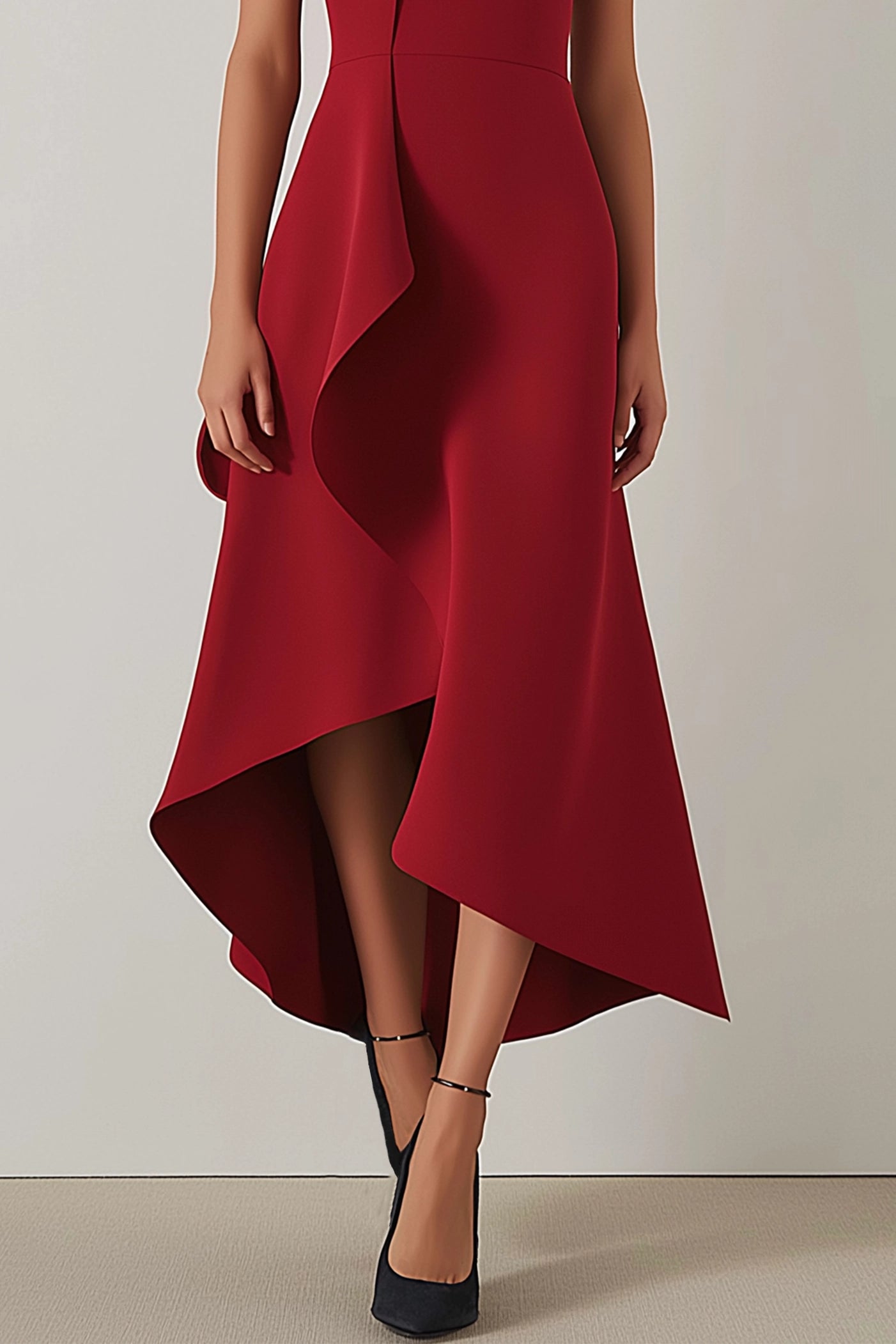 Party Semi-Formal Dress Red Round Neck Sleeveless High Low Dress Simple beautiful generous and full of charm