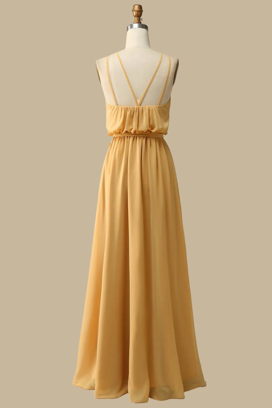 Blouson-Style Halter Chiffon Maxi Dress in Mustard Simple gentle grand and beautiful