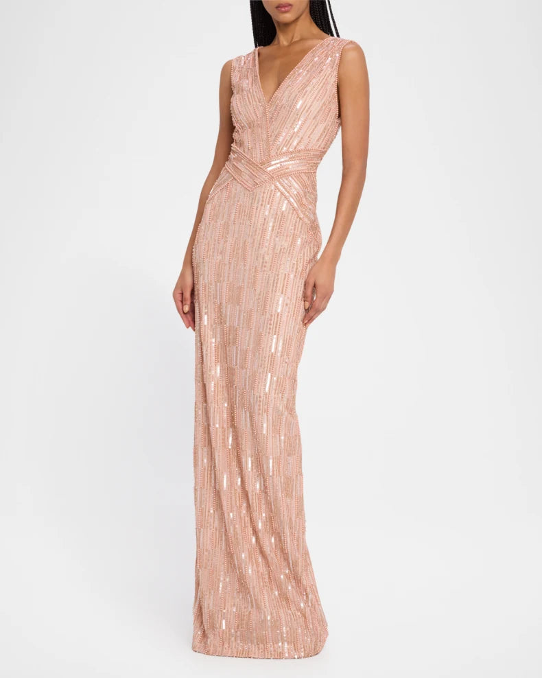 Column Bead Sequined Tulle Gown Charming and unique design Beautiful generous simple