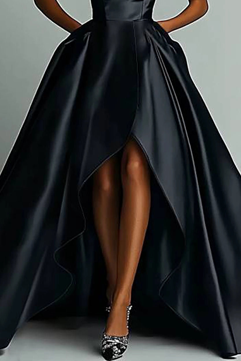 Evening Dress Black Strapless Front Short Back Long Floor-Length Gown