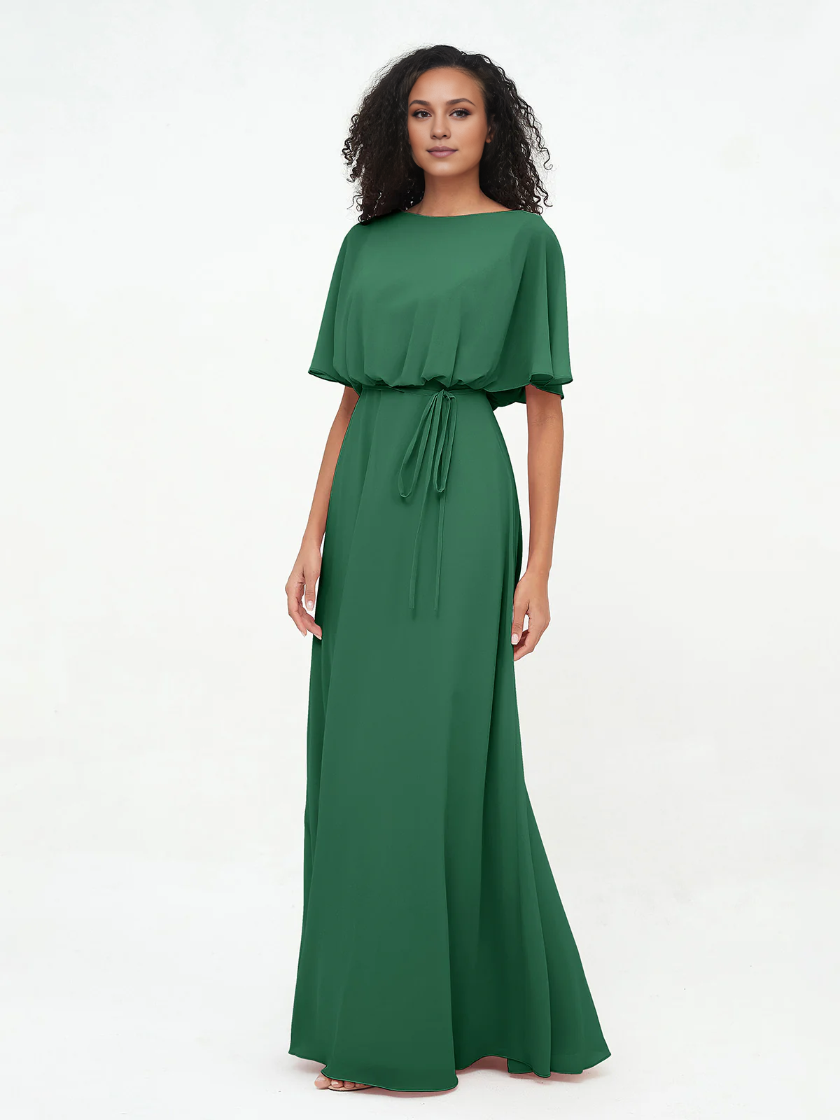 Chiffon Full Length Bridesmaid Dresses with Wrap Dark Green Simple gentle atmospheric and unique design