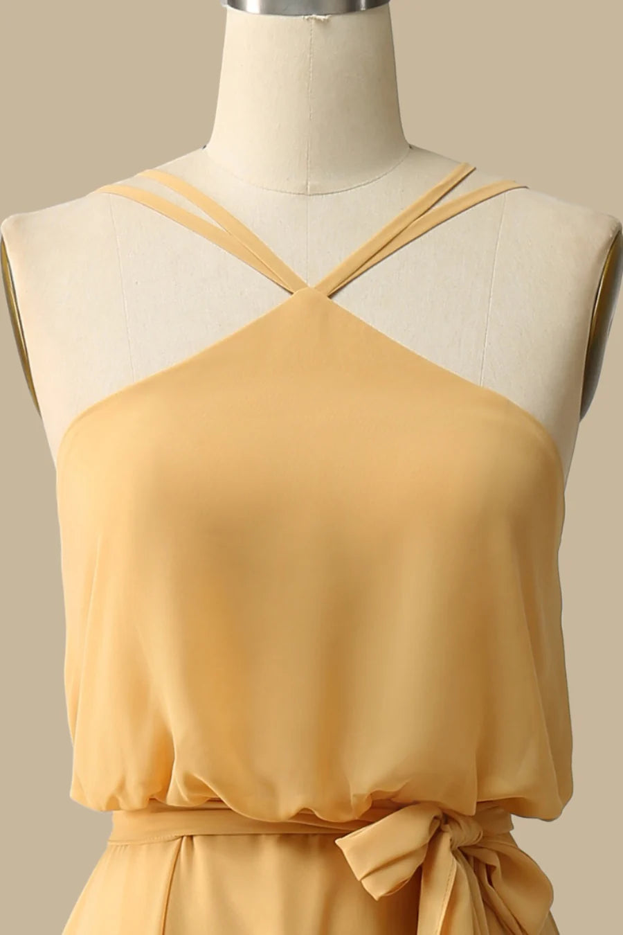 Blouson-Style Halter Chiffon Maxi Dress in Mustard Simple gentle grand and beautiful