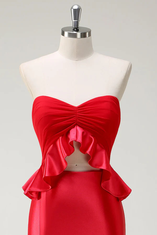 Red Sweetheart Mermaid Long Prom Dress with Slit simple gentle atmospheric and unique desi Bring summer colors to enhance whiteness