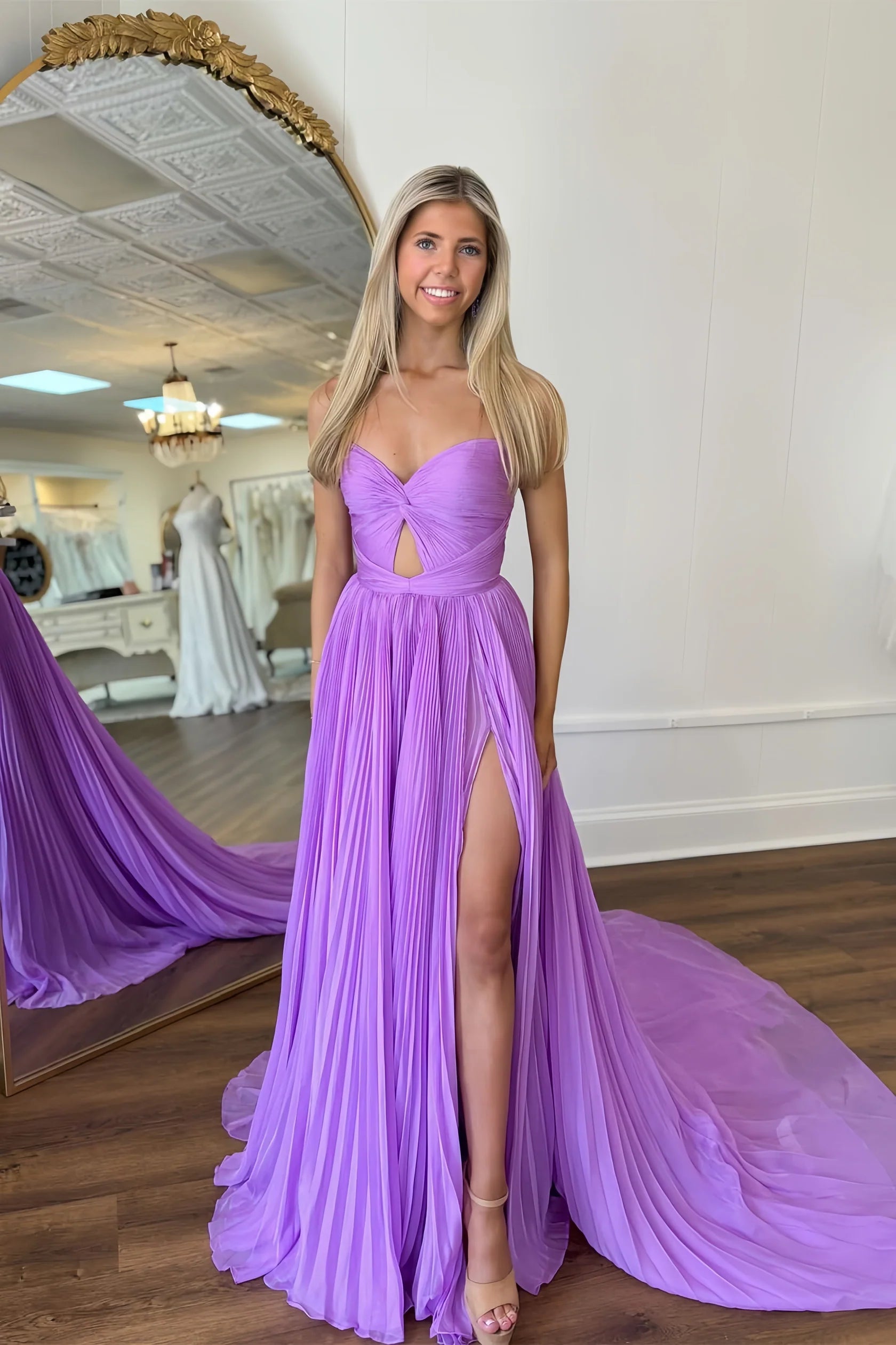 Sexy Mermaid Beautiful elegant and unique design Prom Dress Purple Chiffon A-Line Evening Prom Dresses
