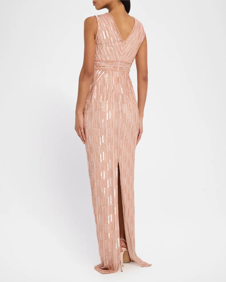 Column Bead Sequined Tulle Gown Charming and unique design Beautiful generous simple