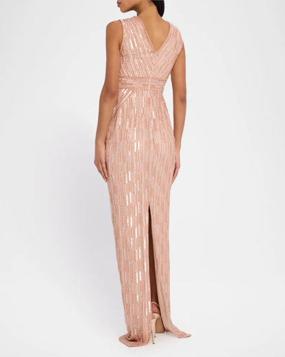 Column Bead Sequined Tulle Gown Charming and unique design Beautiful generous simple