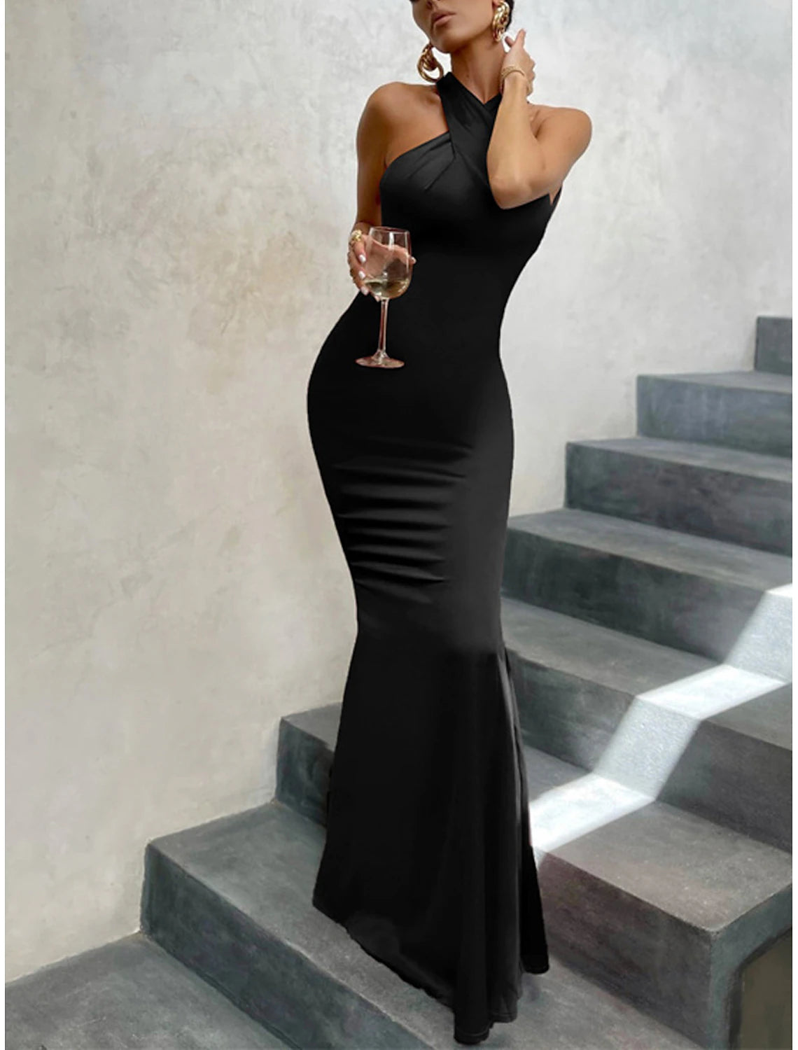 Women's Black Dress Party Dress Bodycon Backless Halter Neck Sleeveless Formal Special Occasion Stylish Black Brown Summer Spring