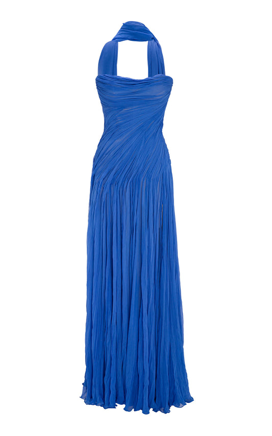Scarf-detail Hand-Pleated Silk Gown Gentle beautiful and grand