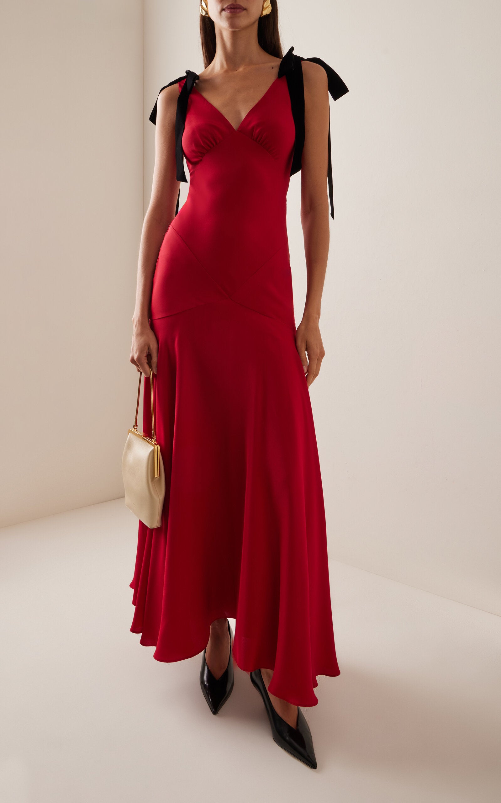 Party Dresses Exclusive Bow-Detailed Silk Crepe Maxi Dress Gentle beautiful and grand