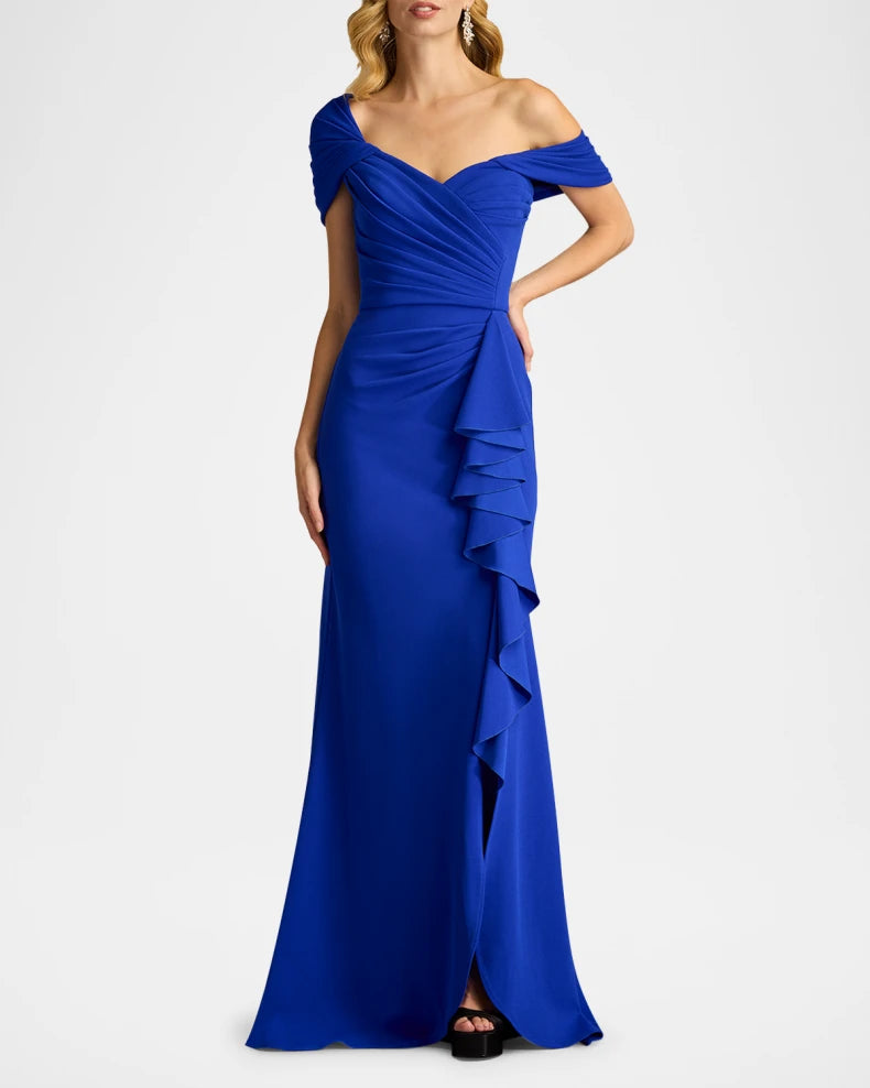 Charming and unique design Beautiful generous simple Off-Shoulder Pleated Ruffle Gown