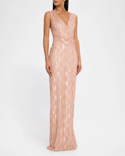 Column Bead Sequined Tulle Gown Charming and unique design Beautiful generous simple