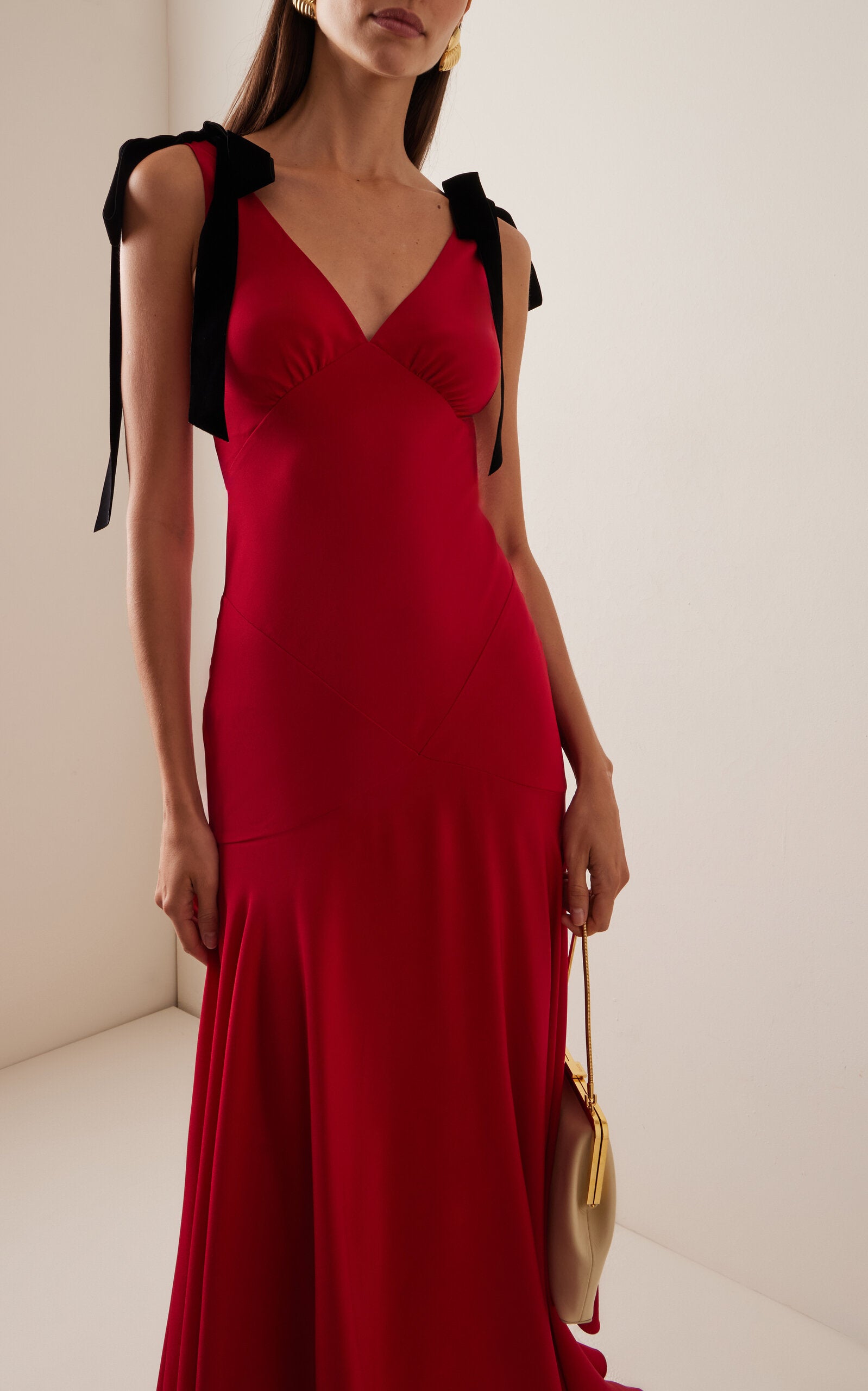 Party Dresses Exclusive Bow-Detailed Silk Crepe Maxi Dress Gentle beautiful and grand